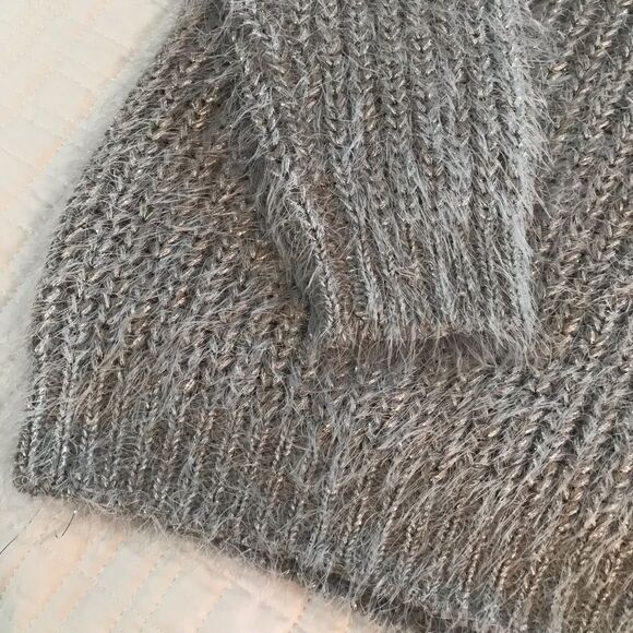 Noisy May Gray Fuzzy Crew Neck with Silver Sparkle Thread and Feathered Back - Picture 7 of 9